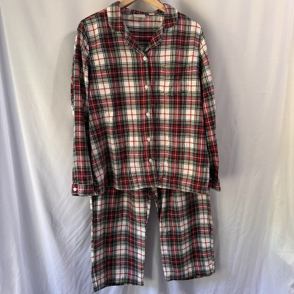 LL BEAN Flannel Pajama Set Red Scotch Plaid 100% Cotton Womens XL Classic Preppy